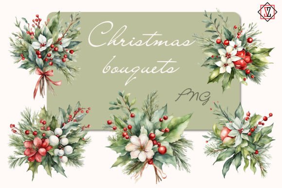 Christmas Bouquets Clipart: Transparent PNG for Designers