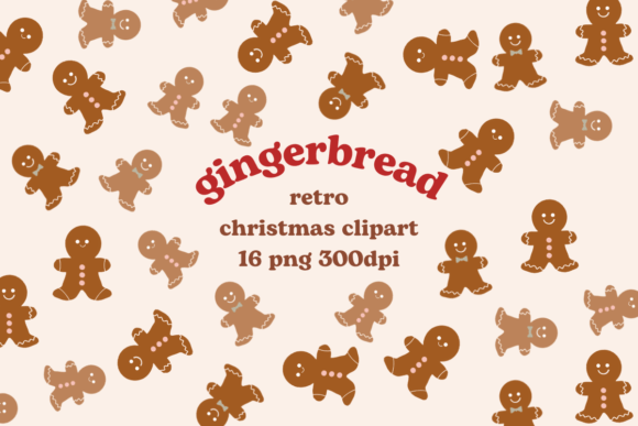 Gingerbread Retro Christmas Clipart