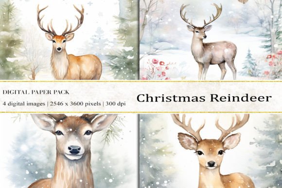 Watercolor Reindeer Digital Papers: Elevate Your Holiday Projects with AI-Generated Art